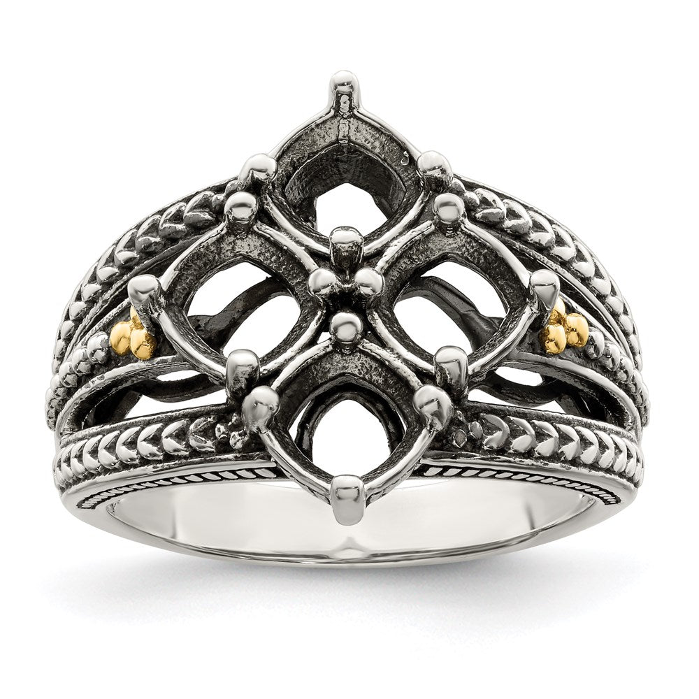 Sterling Silver Antiqued w/14k 4-stone Mother's Ring