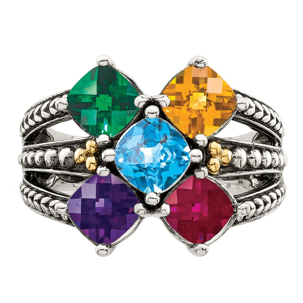 Sterling Silver Antiqued w/14k 5-stone Mother's Ring