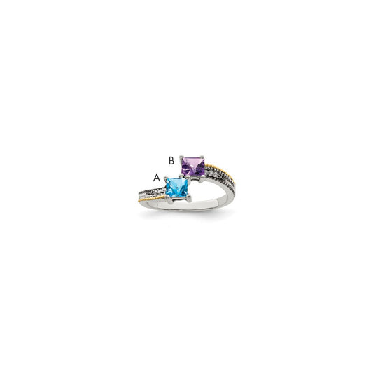 Sterling Silver Antiqued w/14k 2-stone w/Diamond Genuine Mother's Ring