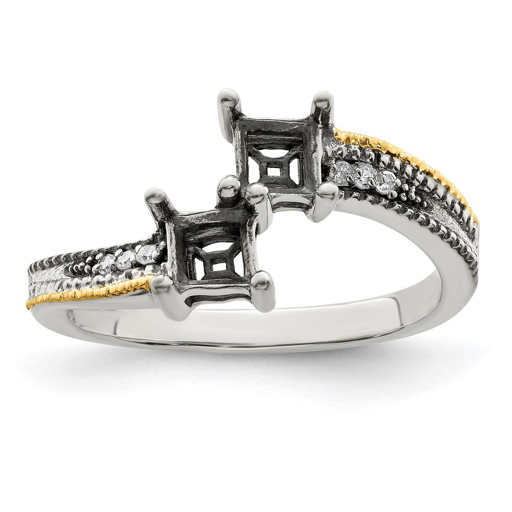 Sterling Silver Antiqued w/14k 2-stone w/Diamond Genuine Mother's Ring