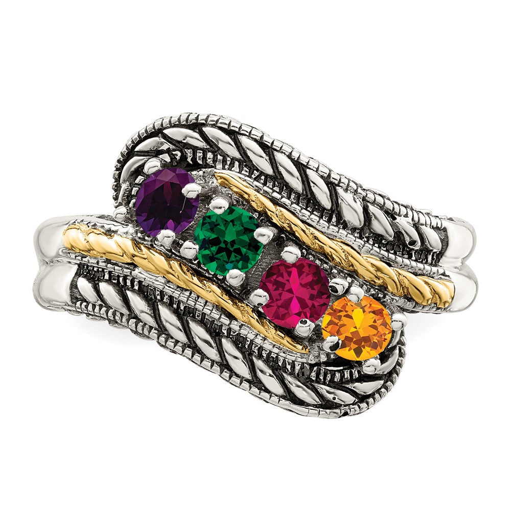Sterling Silver Antiqued w/14k 4-stone Mother's Ring