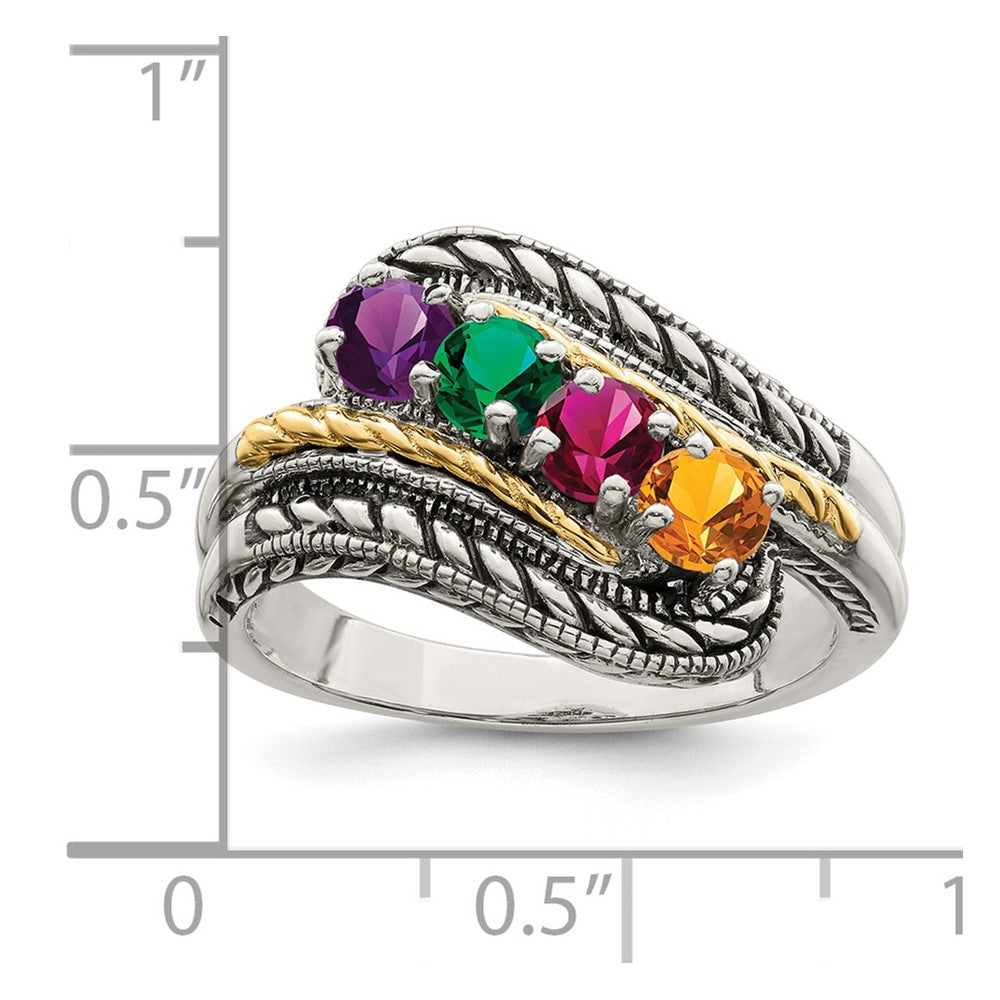 Sterling Silver Antiqued w/14k 4-stone Mother's Ring