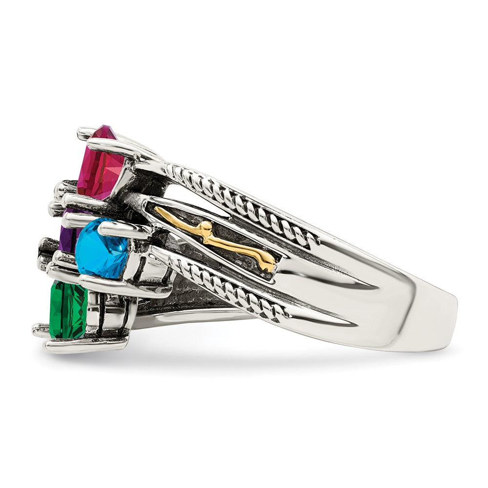 Sterling Silver Antiqued w/14k 5-stone Mother's Ring