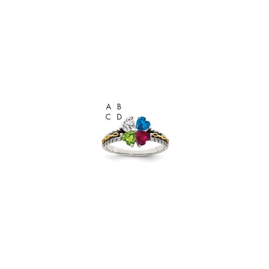 Sterling Silver Antiqued w/14k 4-stone Mother's Ring