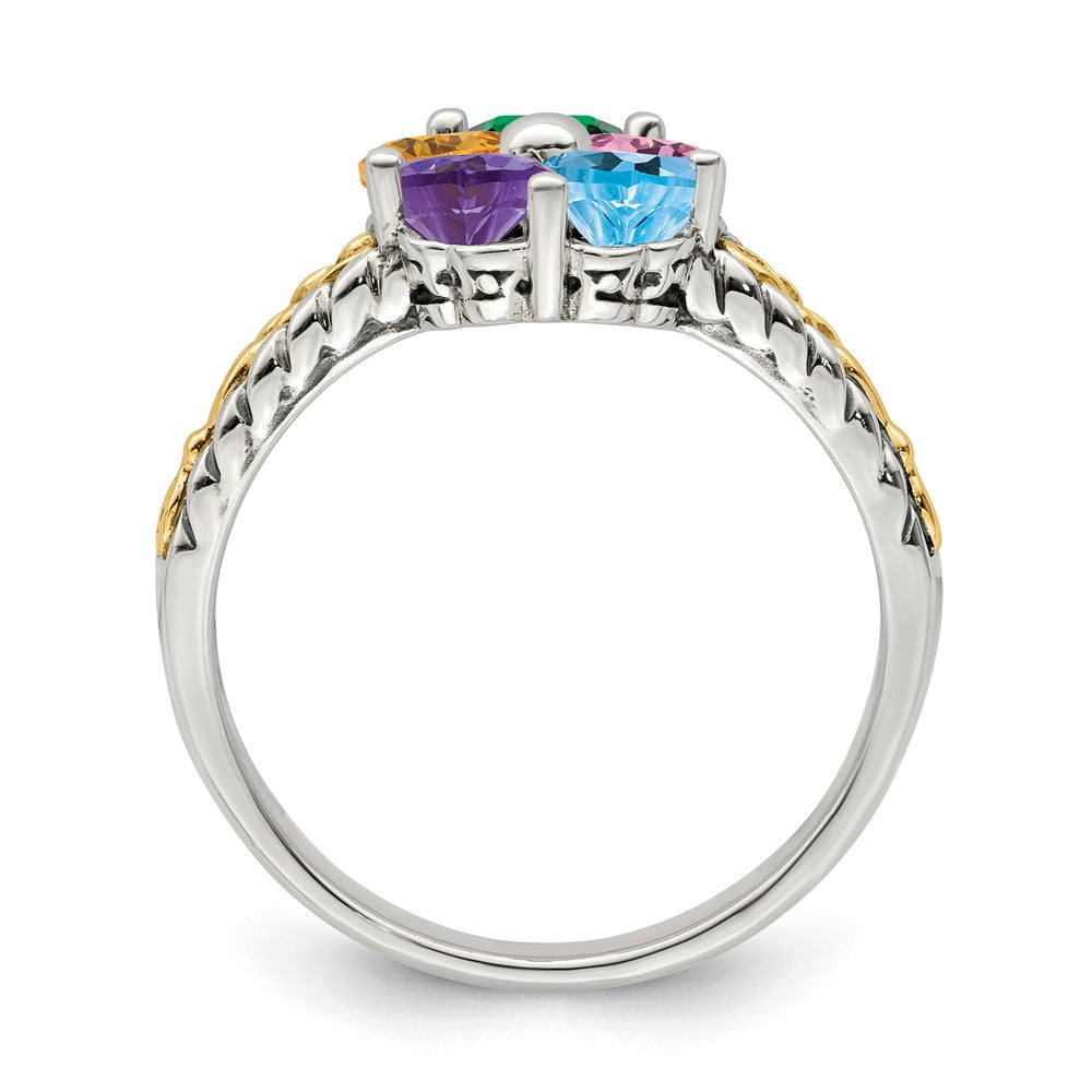 Sterling Silver Antiqued w/14k 5-stone Mother's Ring