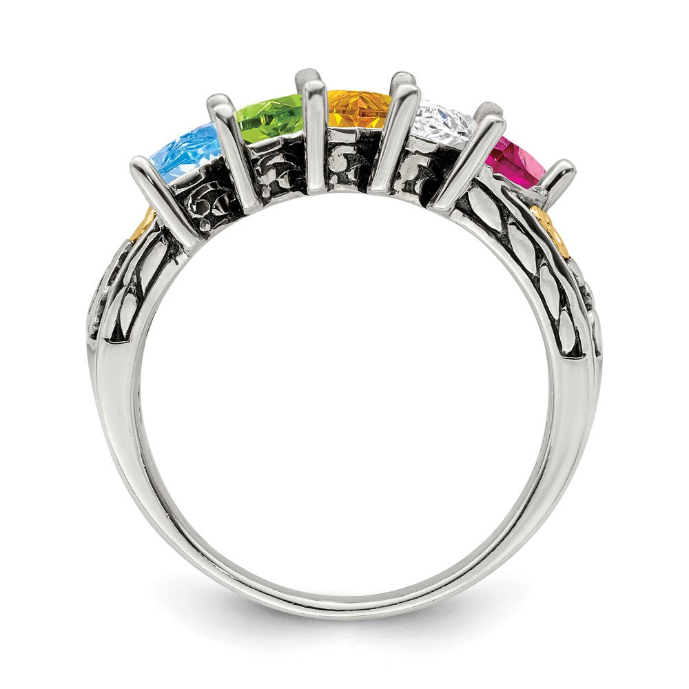 Sterling Silver Antiqued w/14k 5-stone Mother's Ring