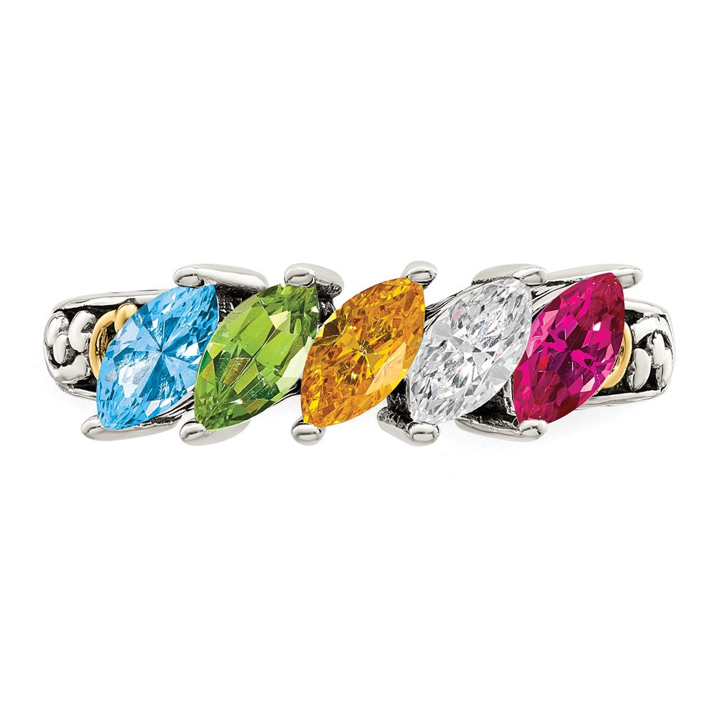 Sterling Silver Antiqued w/14k 5-stone Mother's Ring