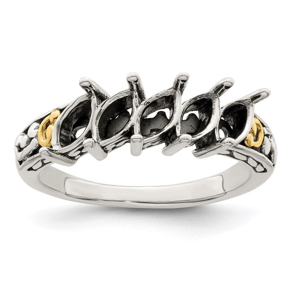 Sterling Silver Antiqued w/14k 5-stone Mother's Ring