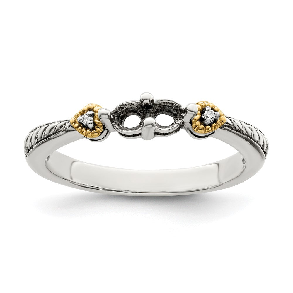 Sterling Silver Antiqued w/14k 2-stone w/Diamond Mother's Ring