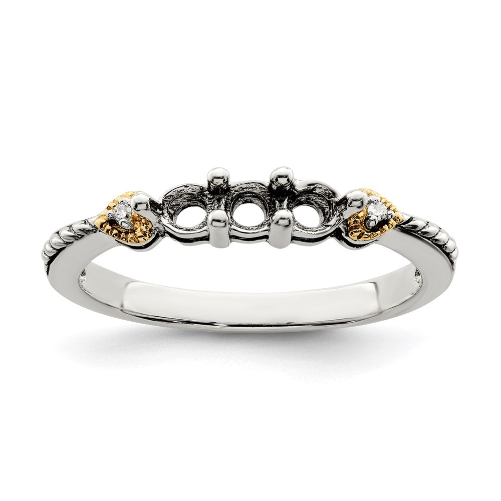 Sterling Silver Antiqued w/14k 3-stone w/Diamond Mother's Ring