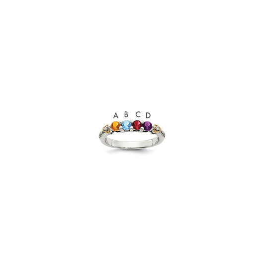 Sterling Silver Antiqued w/14k 4-stone w/Diamond Mother's Ring