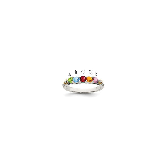 Sterling Silver Antiqued w/14k 5-stone w/Diamond Mother's Ring