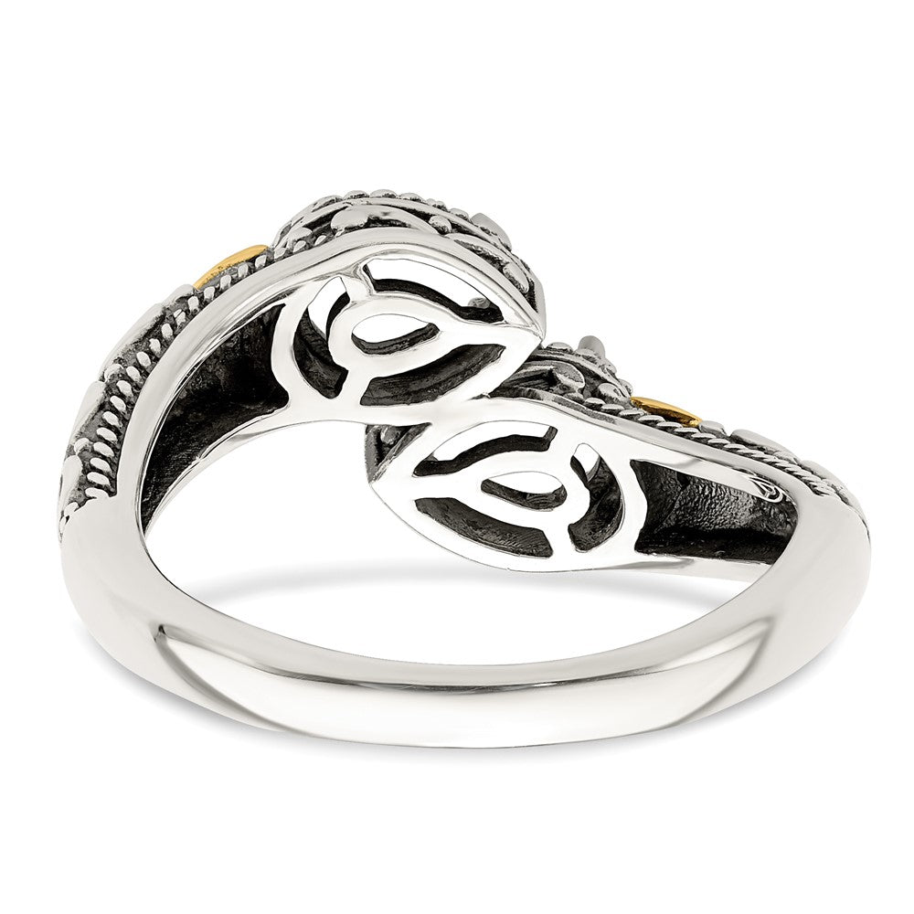 Sterling Silver Antiqued w/14k 2-stone w/Diamond Mother's Ring