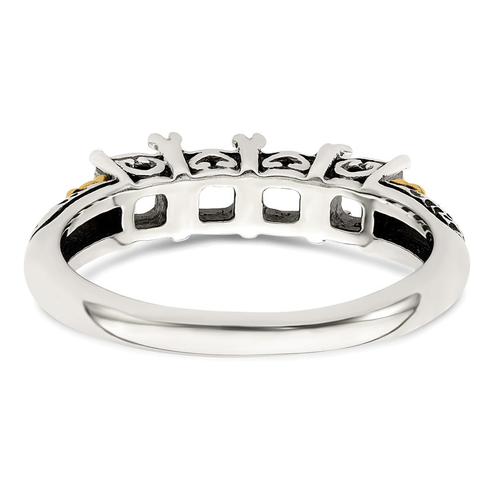 Sterling Silver Antiqued w/14k 4-stone w/Diamond Mother's Ring