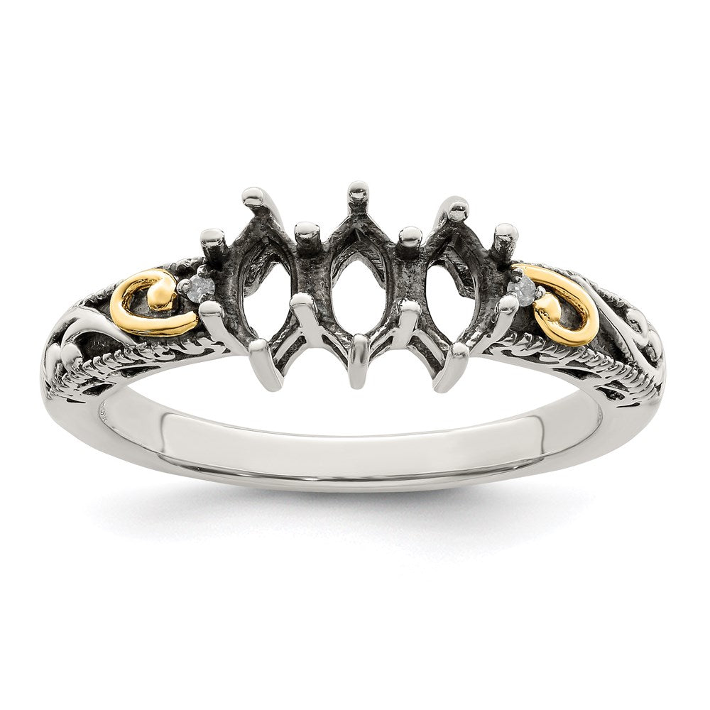 Sterling Silver Antiqued w/14k 3-stone w/Diamond Mother's Ring