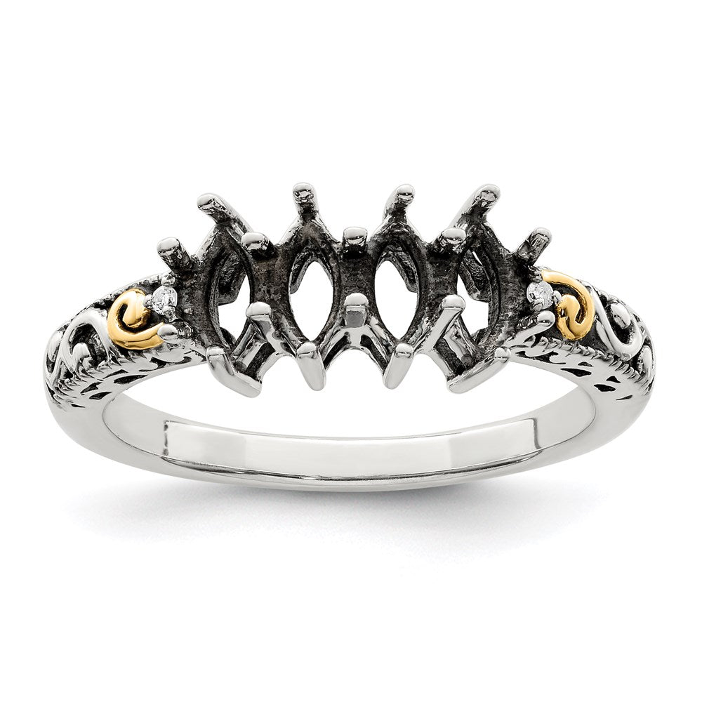 Sterling Silver Antiqued w/14k 4-stone w/Diamond Mother's Ring