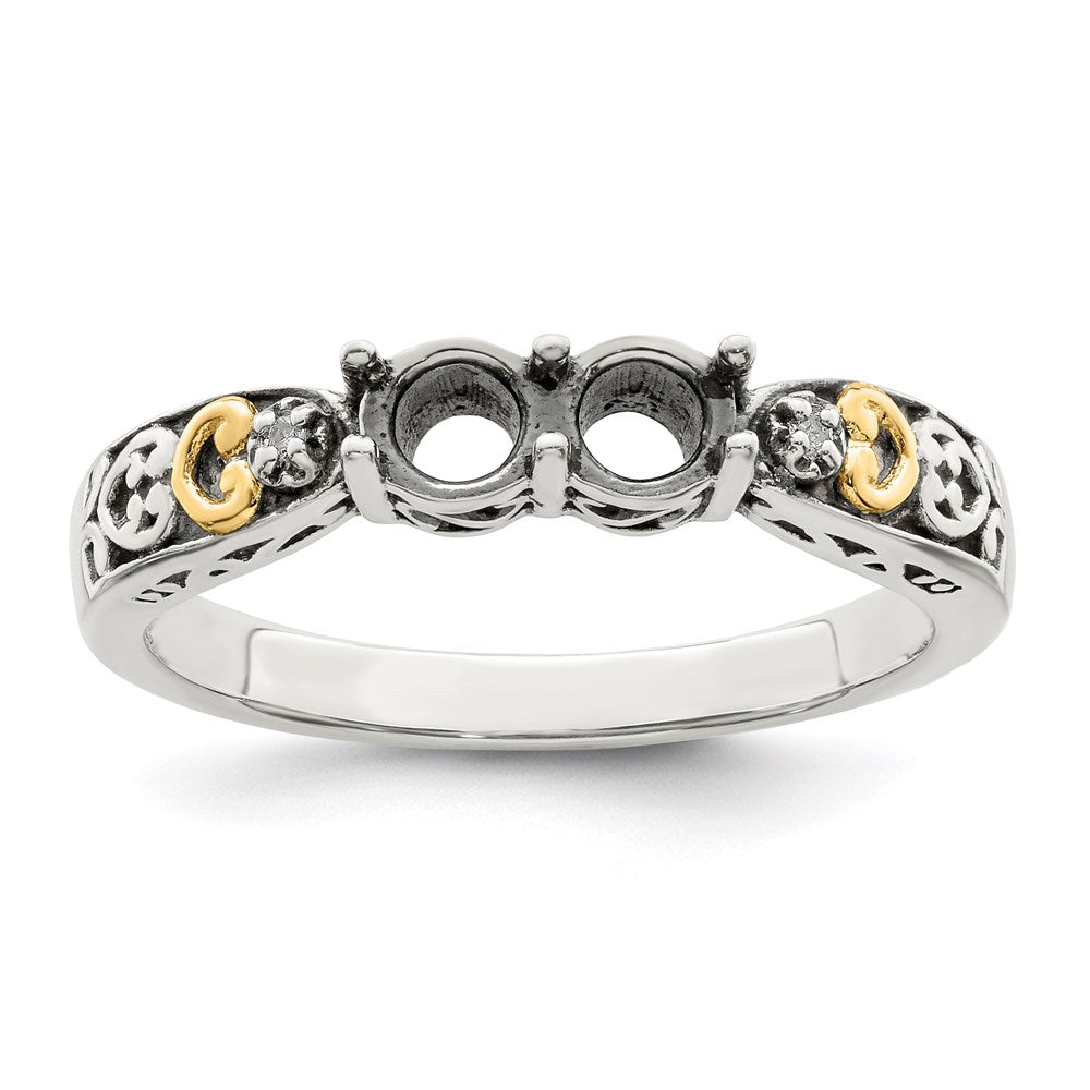 Sterling Silver Antiqued w/14k 2-stone w/Diamond Mother's Ring