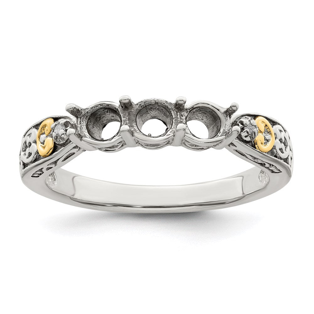 Sterling Silver Antiqued w/14k 3-stone w/Diamond Mother's Ring
