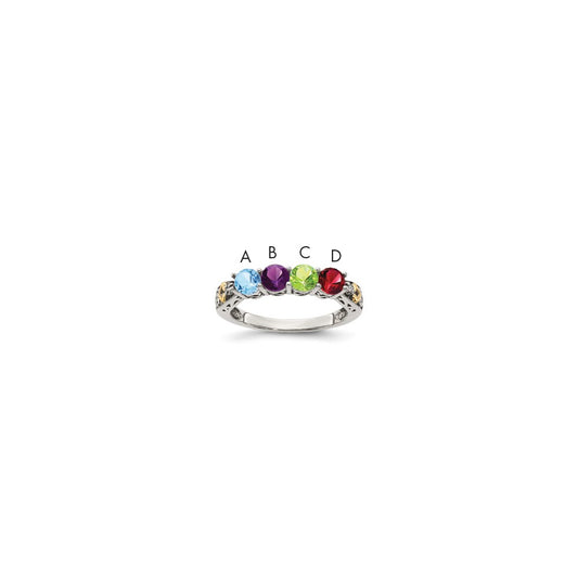 Sterling Silver Antiqued w/14k 4-stone w/Diamond Mother's Ring