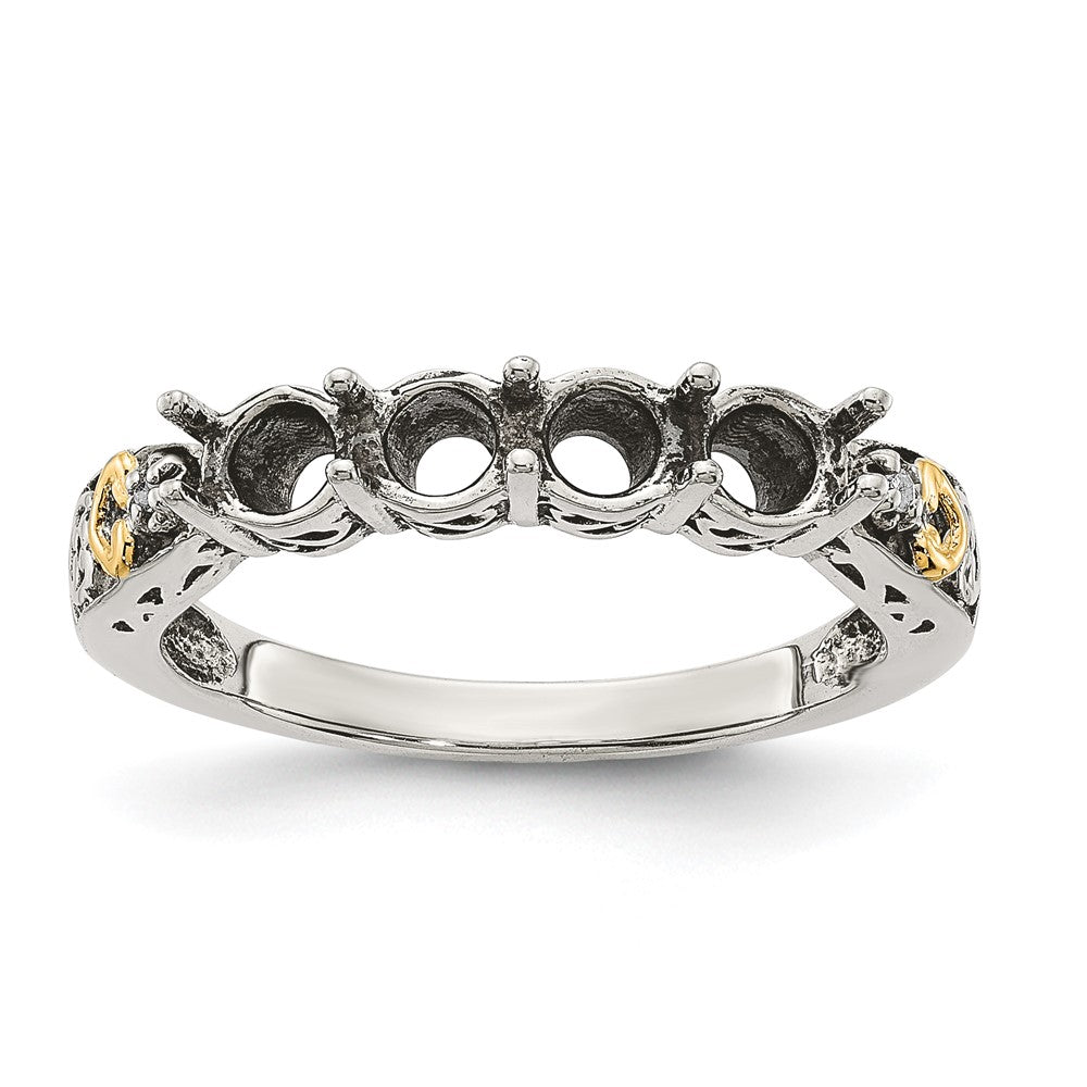 Sterling Silver Antiqued w/14k 4-stone w/Diamond Mother's Ring
