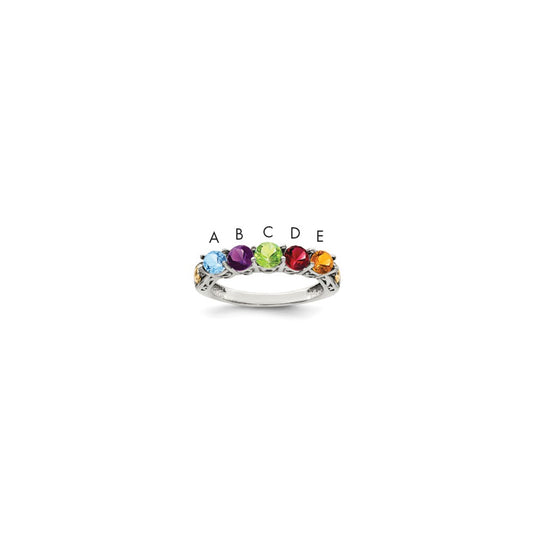 Sterling Silver Antiqued w/14k 5-stone w/Diamond Mother's Ring