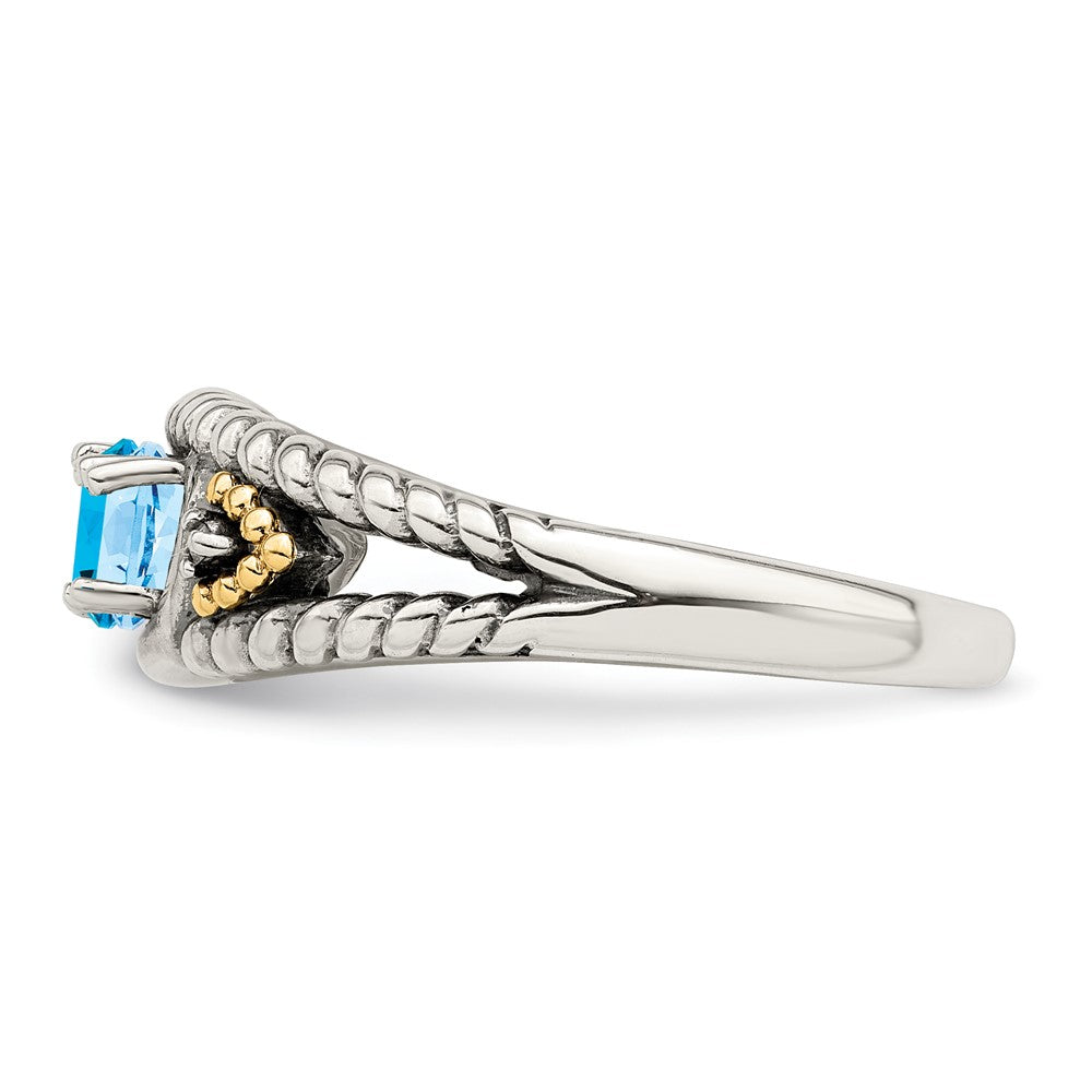 Sterling Silver Antiqued w/14k 2-stone w/Diamond Mother's Ring
