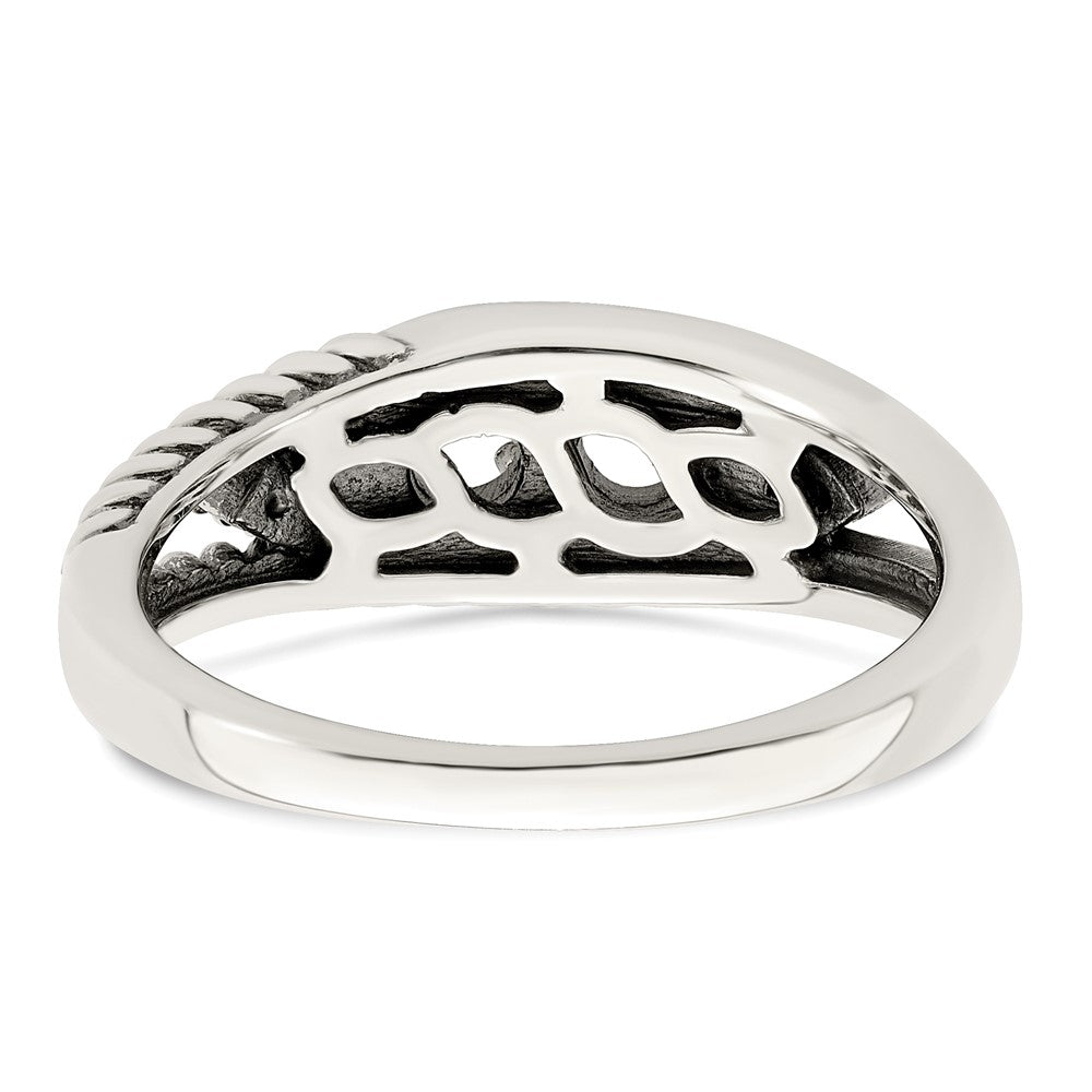Sterling Silver Antiqued w/14k 2-stone w/Diamond Mother's Ring