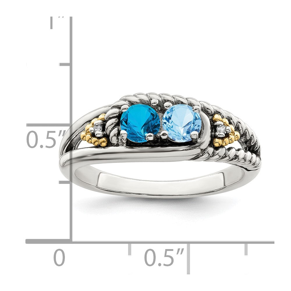 Sterling Silver Antiqued w/14k 2-stone w/Diamond Mother's Ring