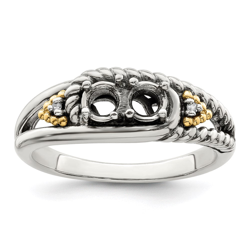 Sterling Silver Antiqued w/14k 2-stone w/Diamond Mother's Ring