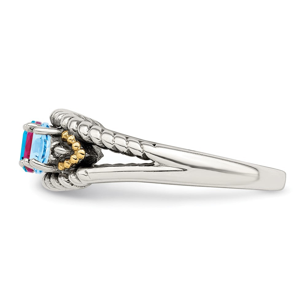 Sterling Silver Antiqued w/14k 3-stone w/Diamond Mother's Ring