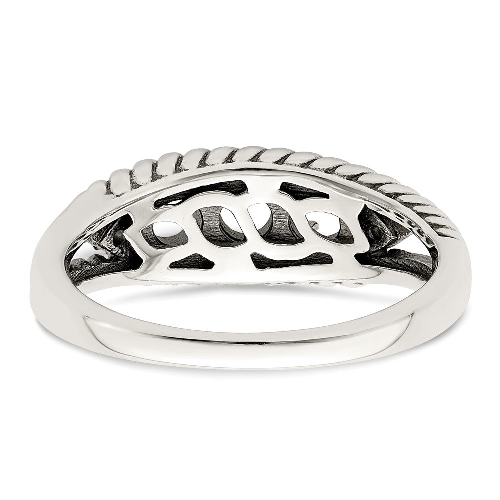 Sterling Silver Antiqued w/14k 3-stone w/Diamond Mother's Ring