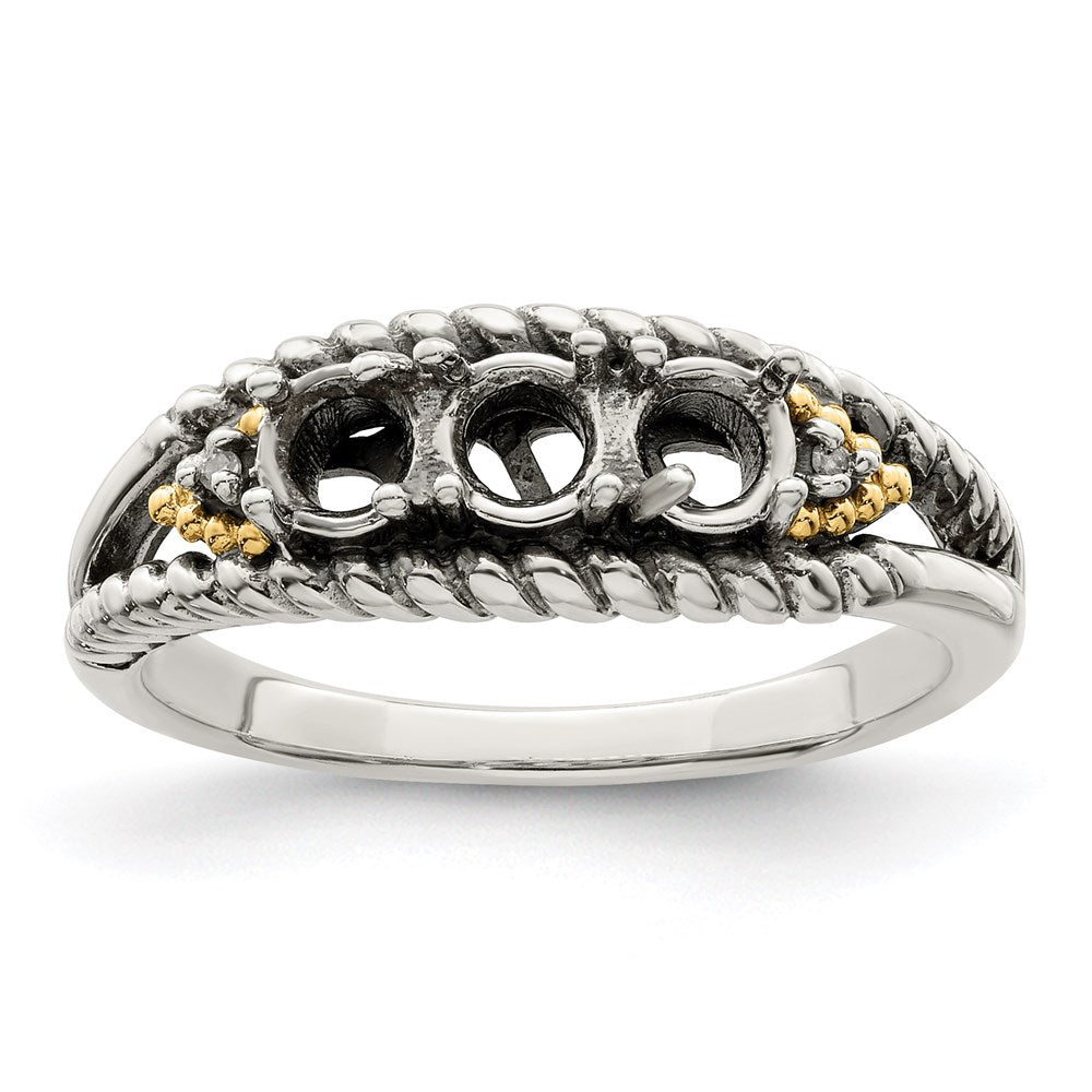 Sterling Silver Antiqued w/14k 3-stone w/Diamond Mother's Ring
