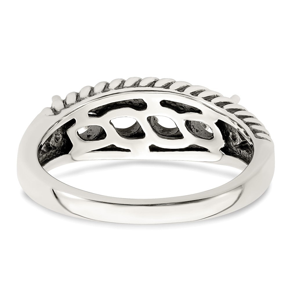 Sterling Silver Antiqued w/14k 4-stone w/Diamond Mother's Ring
