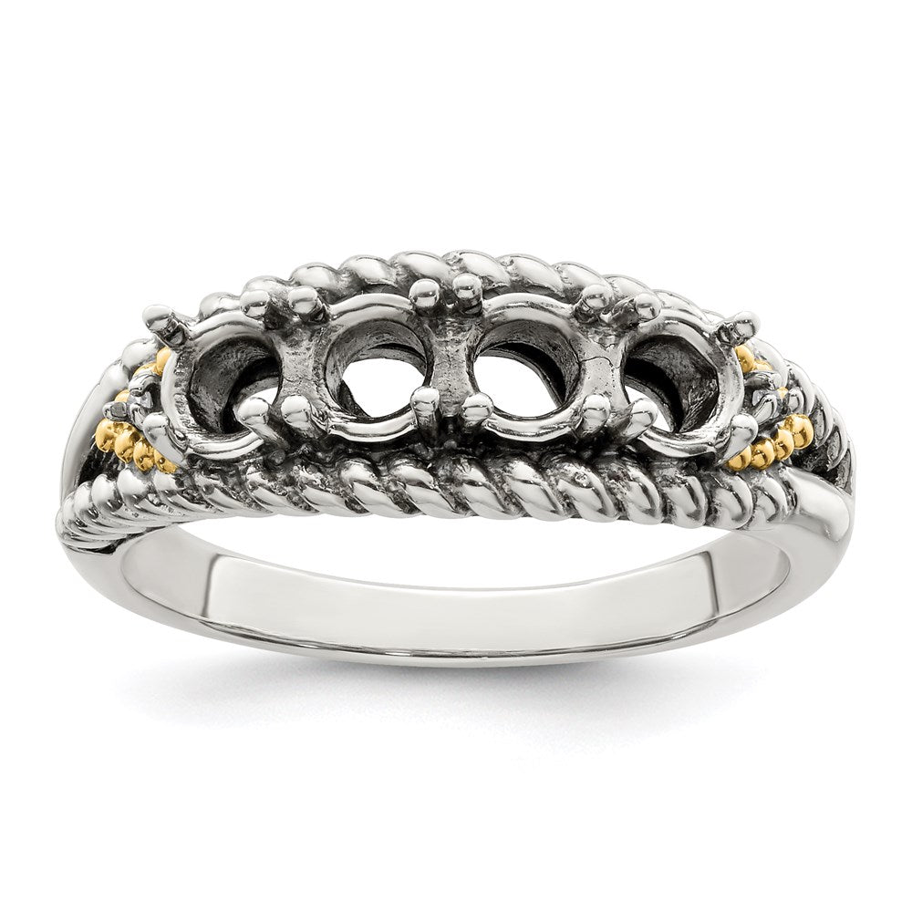 Sterling Silver Antiqued w/14k 4-stone w/Diamond Mother's Ring