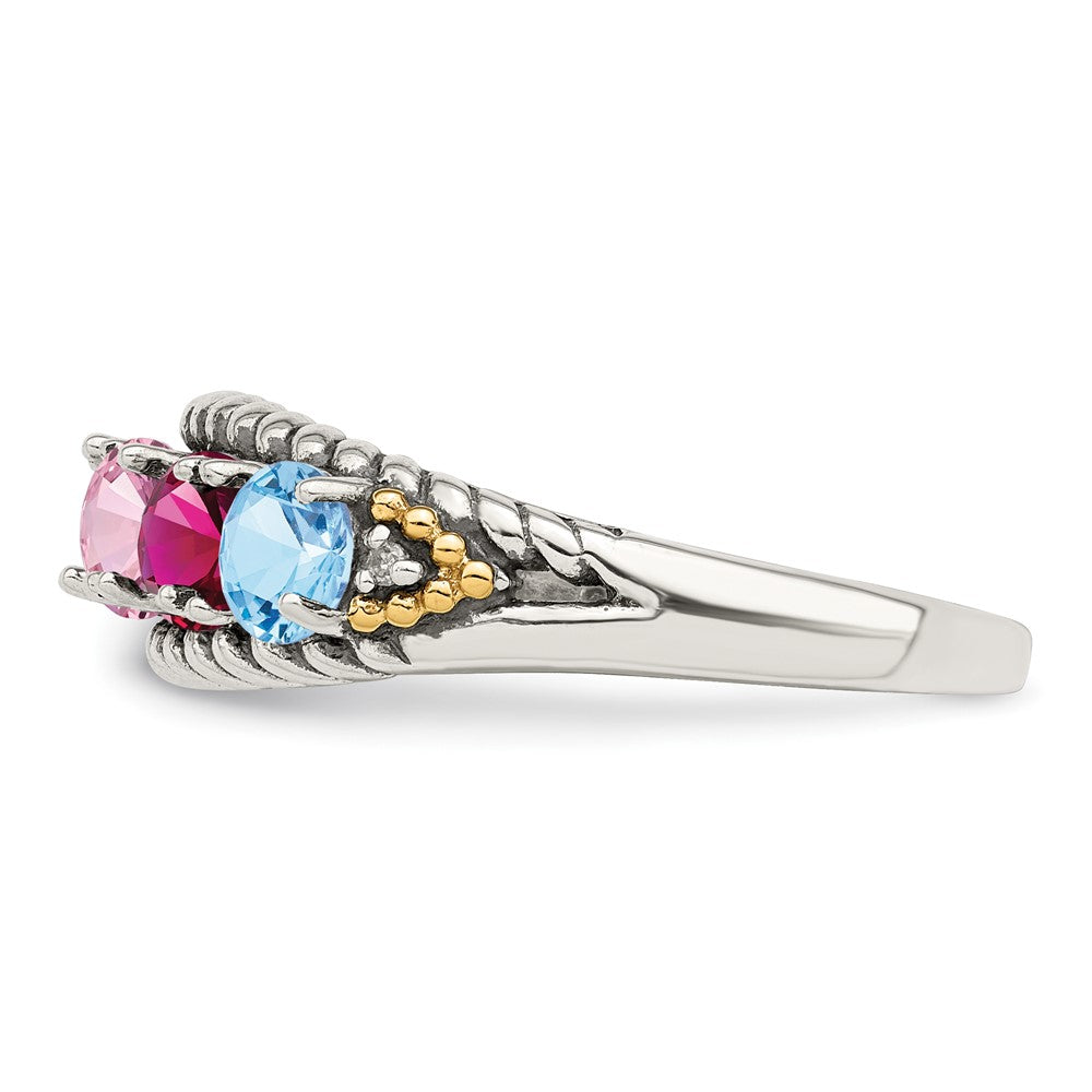 Sterling Silver Antiqued w/14k 5-stone w/Diamond Mother's Ring