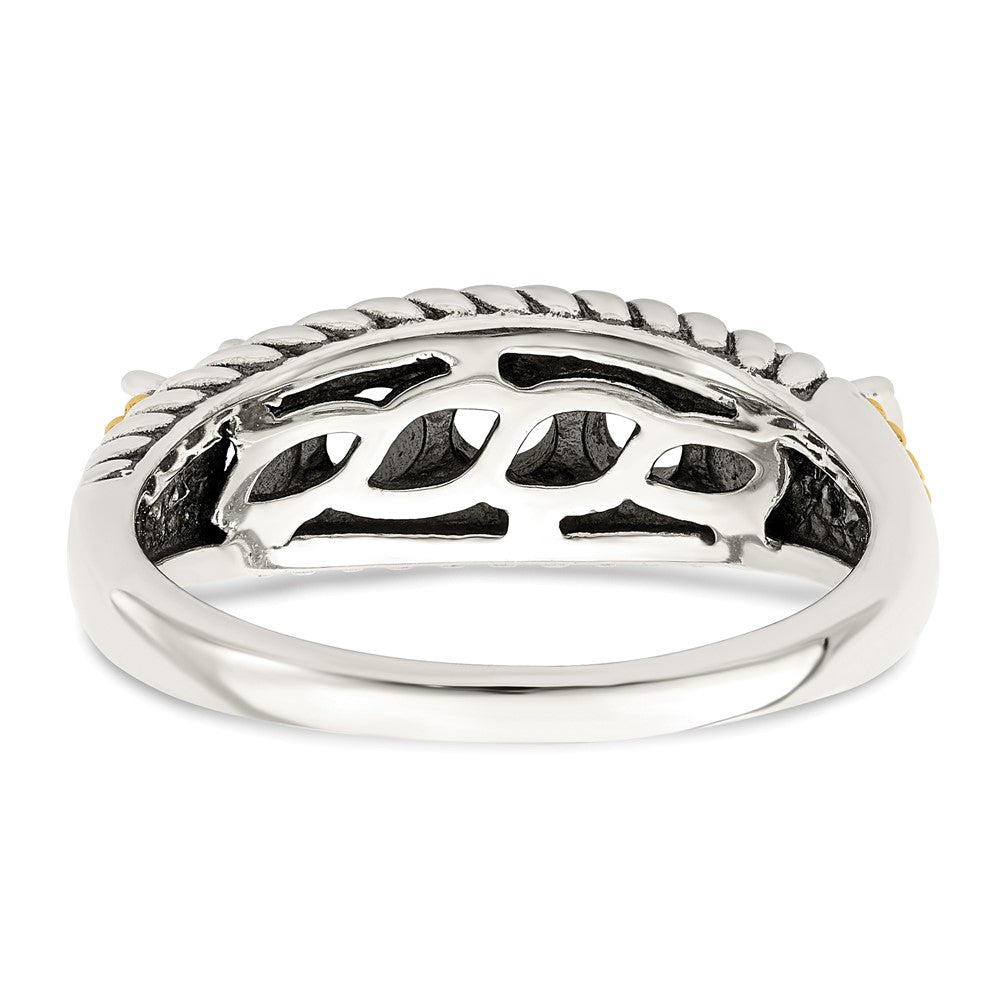 Sterling Silver Antiqued w/14k 5-stone w/Diamond Mother's Ring