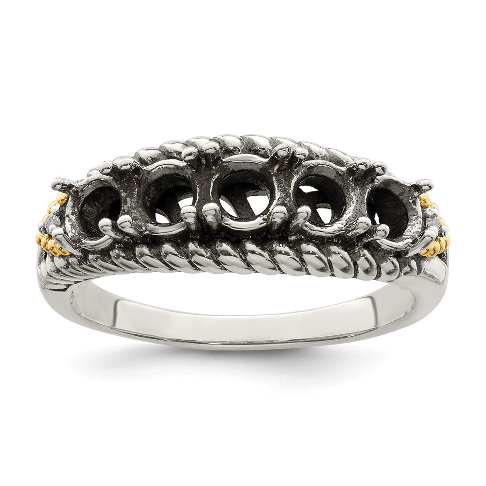 Sterling Silver Antiqued w/14k 5-stone w/Diamond Mother's Ring