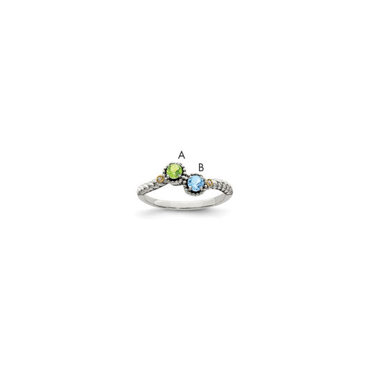 Sterling Silver Antiqued w/14k 2-stone w/Diamond Mother's Ring