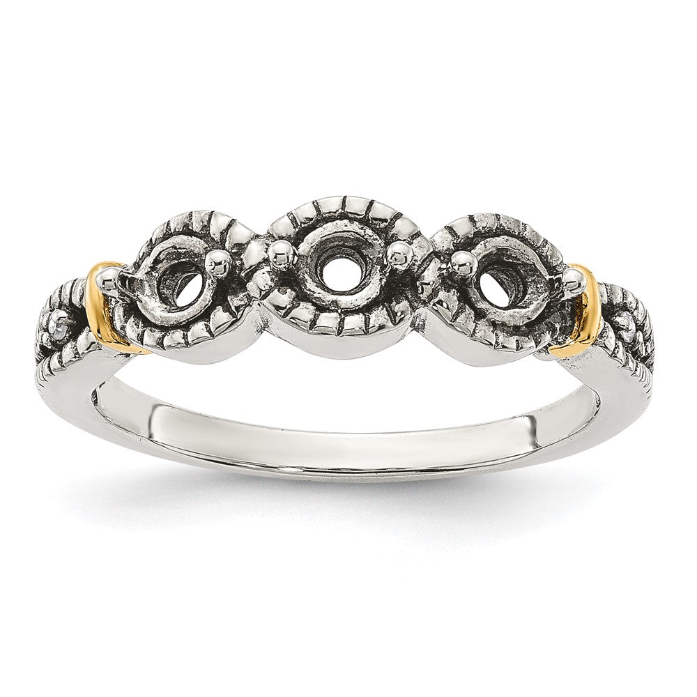 Sterling Silver Antiqued w/14k 3-stone w/Diamond Mother's Ring