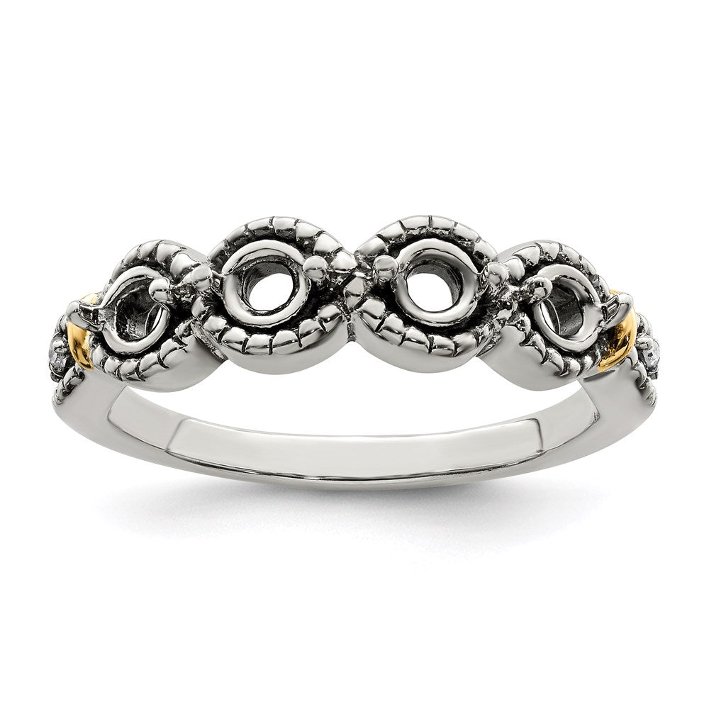 Sterling Silver Antiqued w/14k 4-stone w/Diamond Mother's Ring