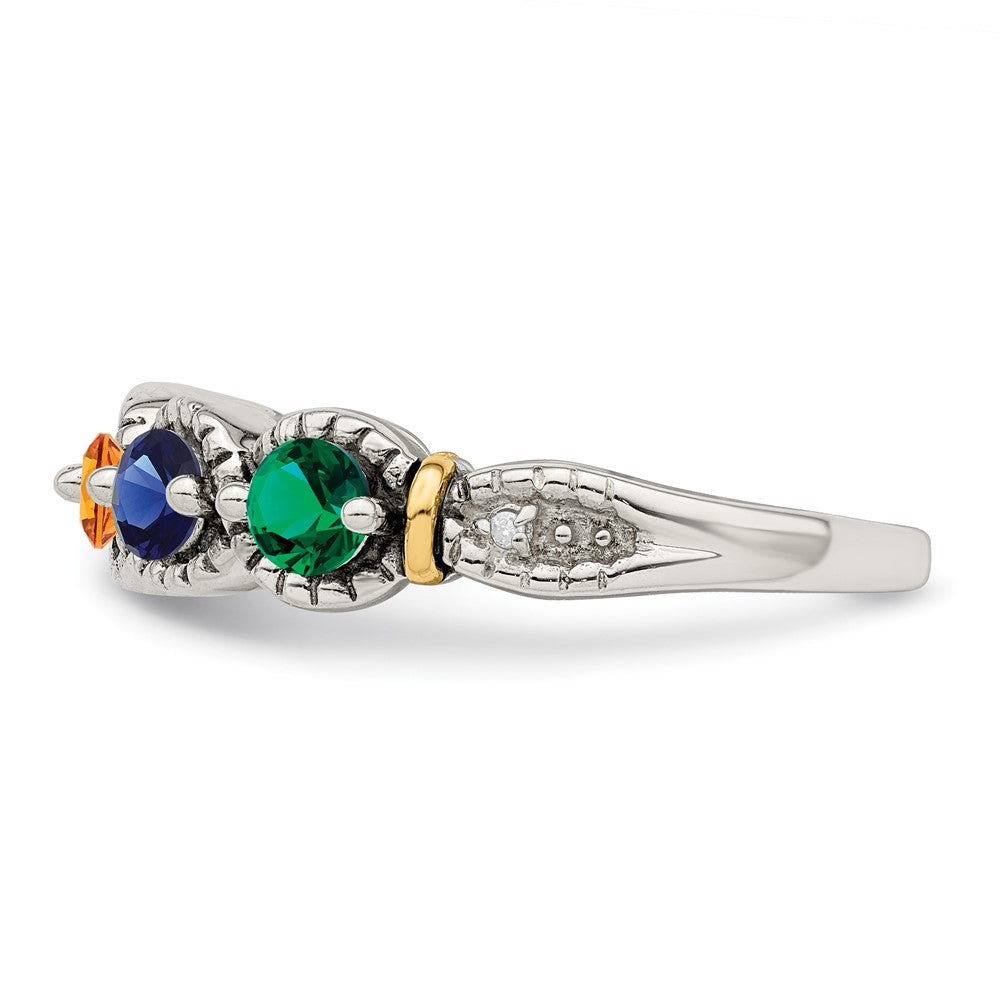 Sterling Silver Antiqued w/14k 5-stone w/Diamond Mother's Ring