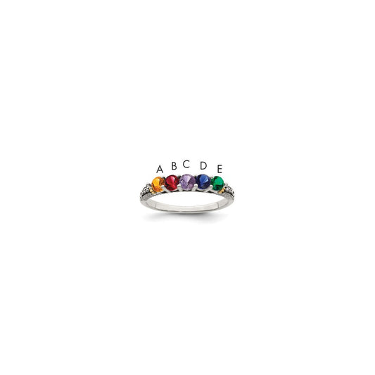 Sterling Silver Antiqued w/14k 5-stone w/Diamond Mother's Ring