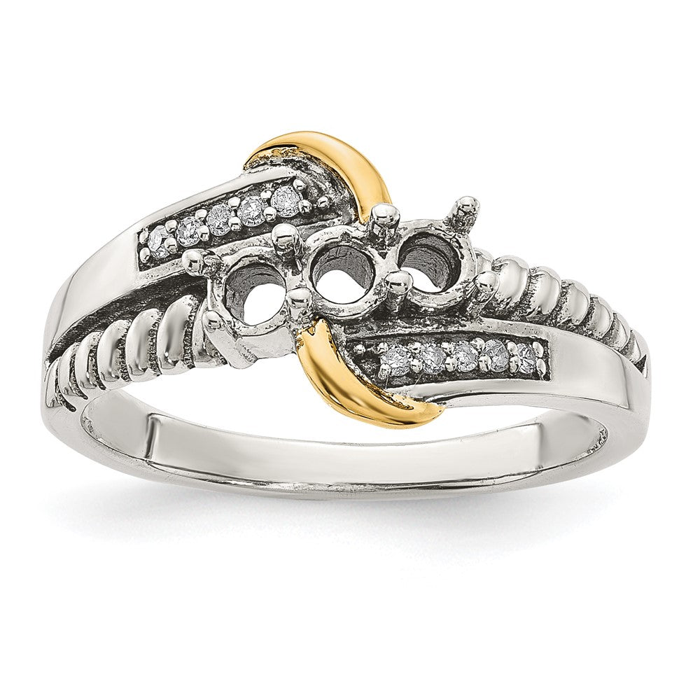 Sterling Silver Antiqued w/14k 3-stone w/Diamond Mother's Ring