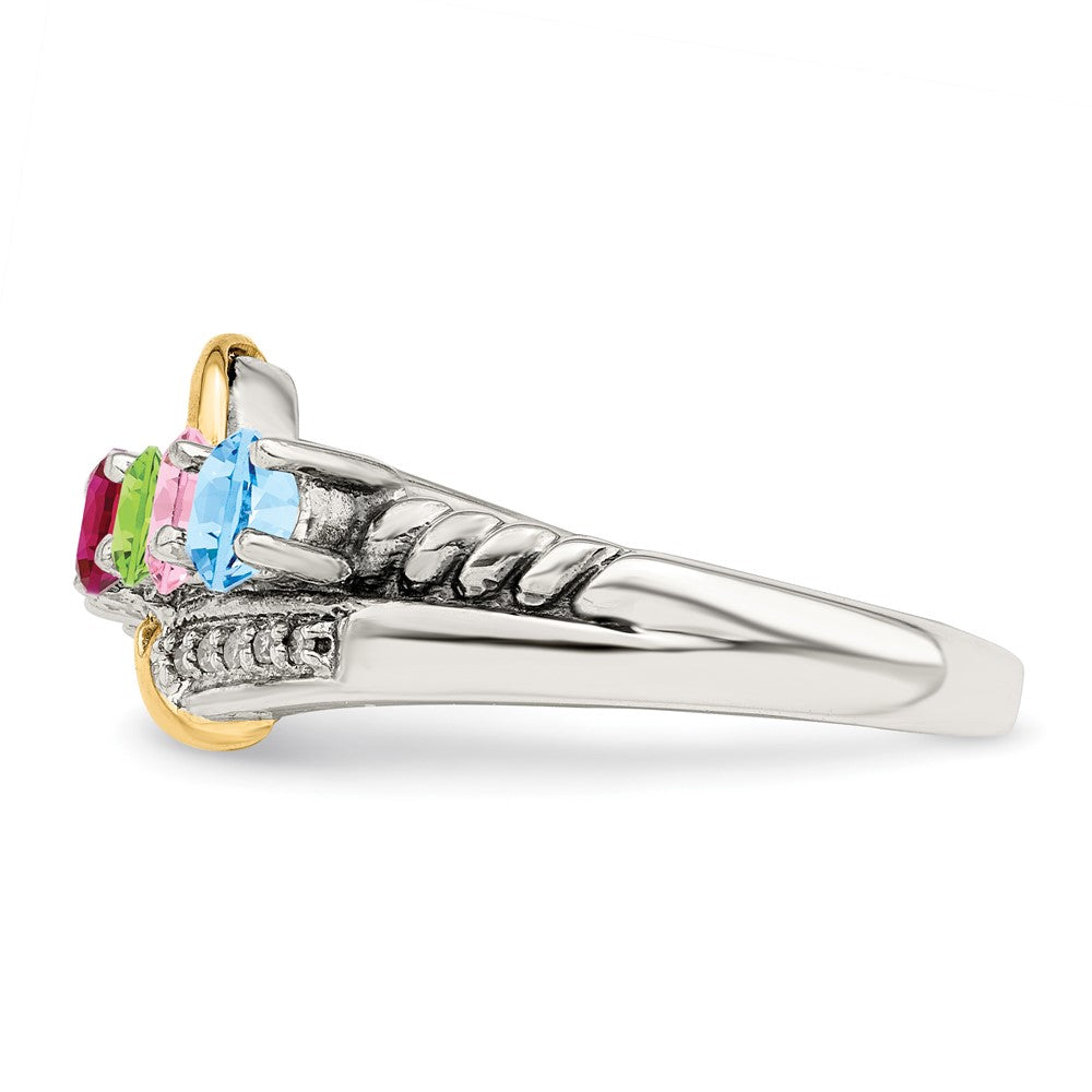 Sterling Silver Antiqued w/14k 5-stone w/Diamond Mother's Ring