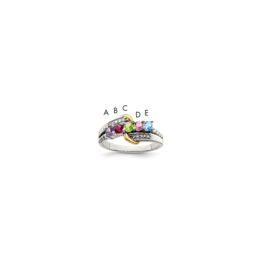 Sterling Silver Antiqued w/14k 5-stone w/Diamond Mother's Ring