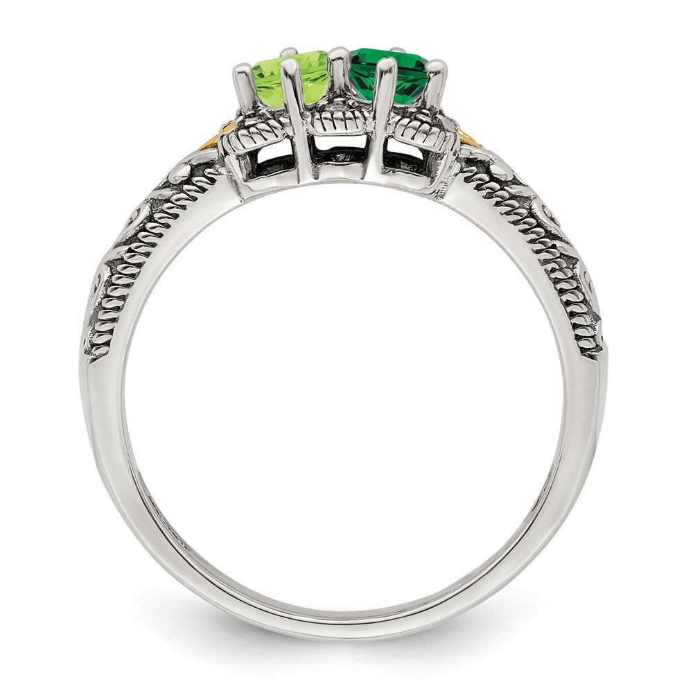 Sterling Silver Antiqued w/14k 2-stone w/Diamond Mother's Ring