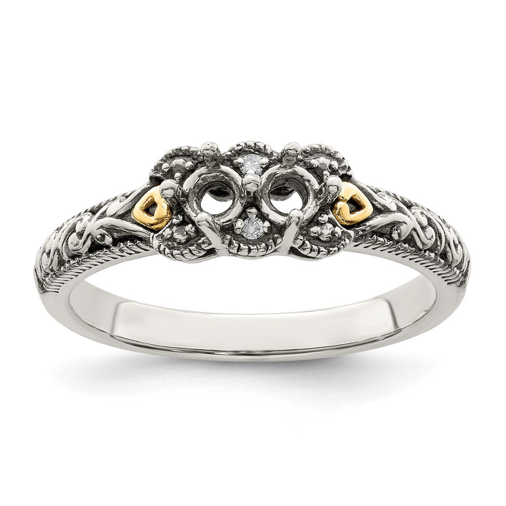 Sterling Silver Antiqued w/14k 2-stone w/Diamond Mother's Ring