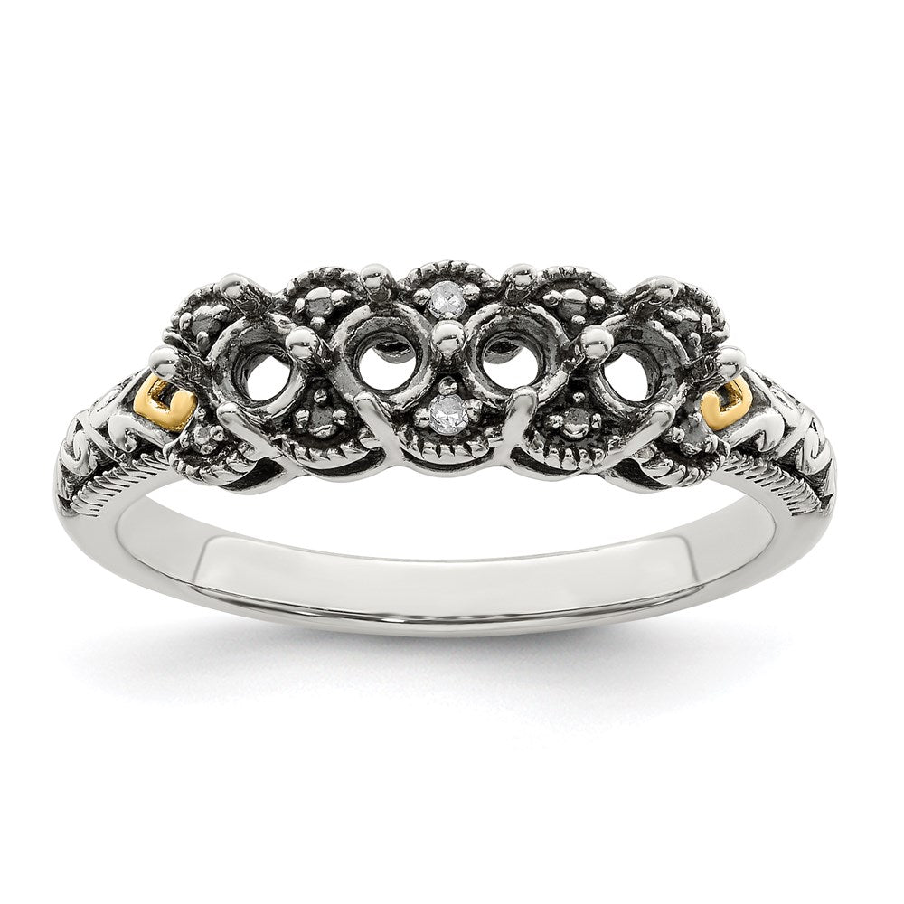 Sterling Silver Antiqued w/14k 4-stone w/Diamond Mother's Ring