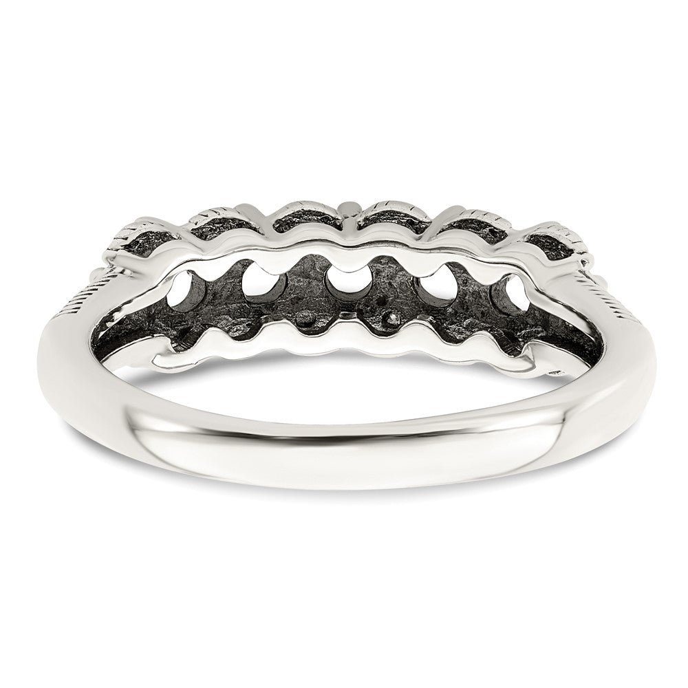 Sterling Silver Antiqued w/14k 5-stone w/Diamond Mother's Ring