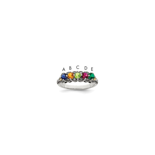 Sterling Silver Antiqued w/14k 5-stone w/Diamond Mother's Ring